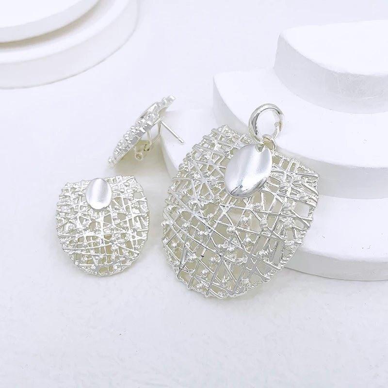 Gold Color Necklace Earrings Set For Women Unique Choker Pendant Earrings 3Pcs Set Jewelry Quality Accessories - Kenner House Emporium