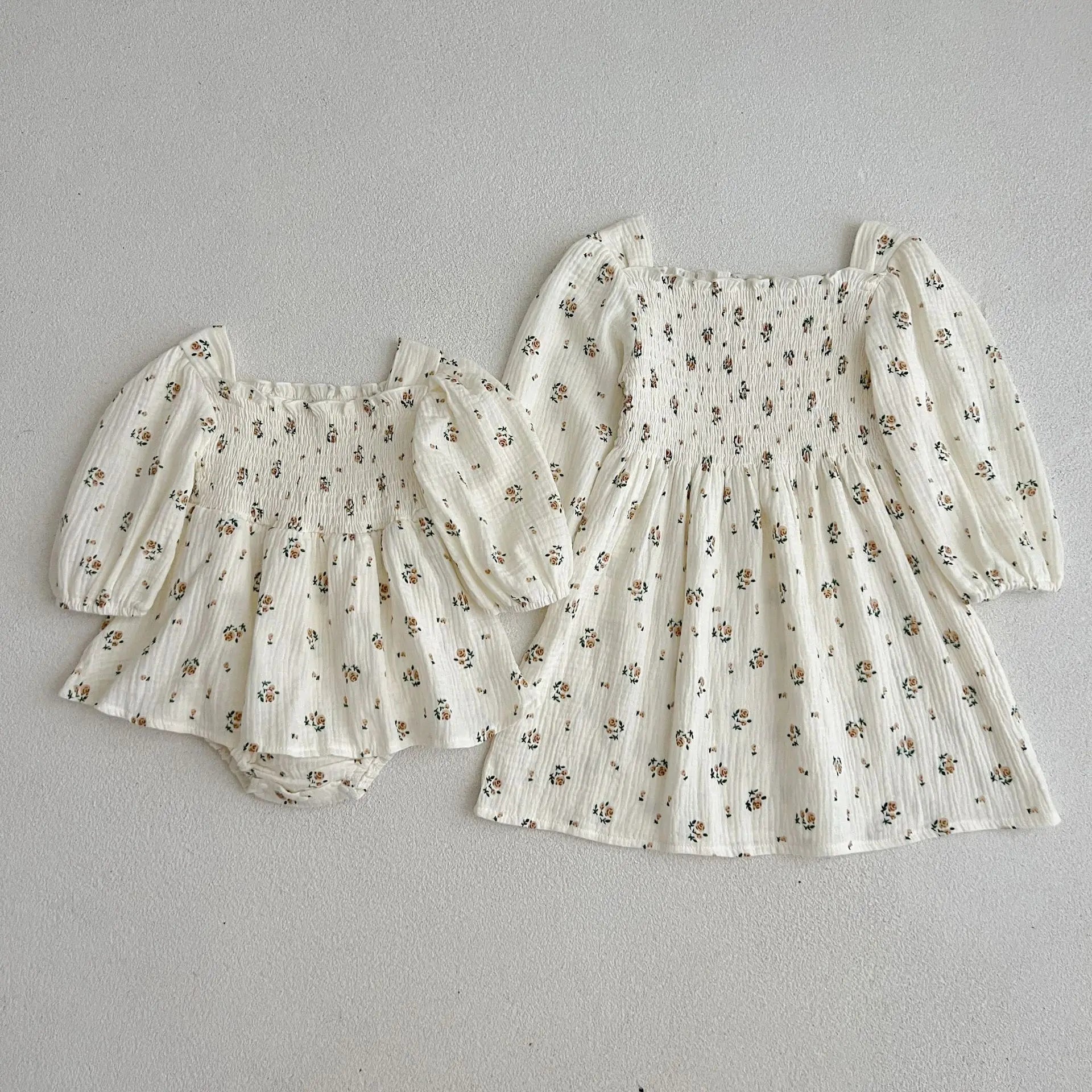 Spring Autumn Infant Kids Baby Girls Long Sleeve Rose Print Sisters Dress Newborn Kids Baby Girls Children Clothes Rompers - Kenner House Emporium