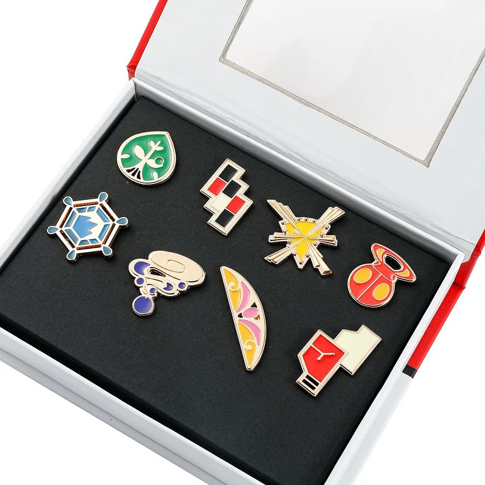 Anime Pokemon Badges Kanto Johto Hoenn Sinnoh Unova Kalos League Region Orange Islands Pins Brooches Box Set Pocket Monster - Kenner House Emporium