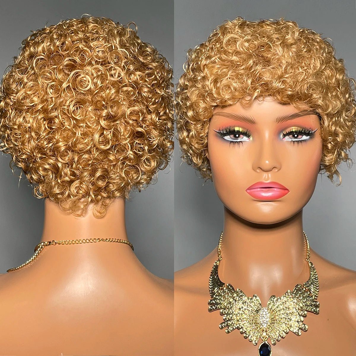 Short Curly Human Hair Wigs For Women Full Machine Made Kinky Curly Wigs Human Hair 150% Density Pixie Cut Wig - Kenner House Emporium