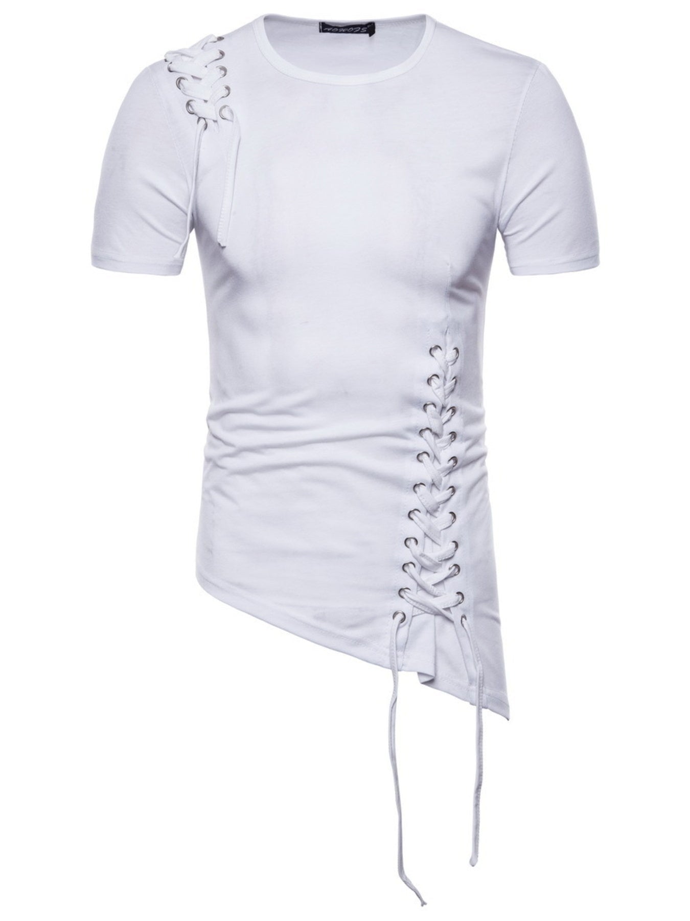 Men's Lace - Up Asymmetric Hem T-Shirt - Kenner House Emporium