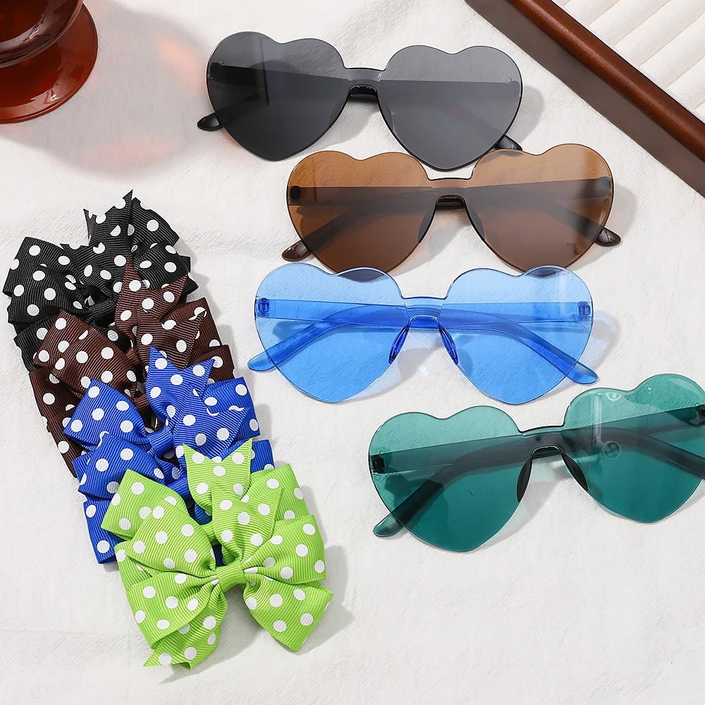 3Pcs/Pack Solid Dot Hair Bows Clip Girls Boutique Bowknot Hair Clips Kids Colorful Heart Sun Glasses Children Hair Accessories - Kenner House Emporium