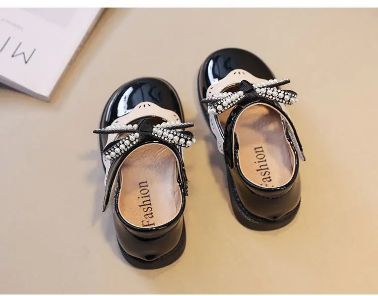 2024 Spring Summer Girl's Shoes Beading Bow - tie Baby Girl Shoes Crystal Princess Dress Shoes Bordered Children Footwear F02262 - Kenner House Emporium