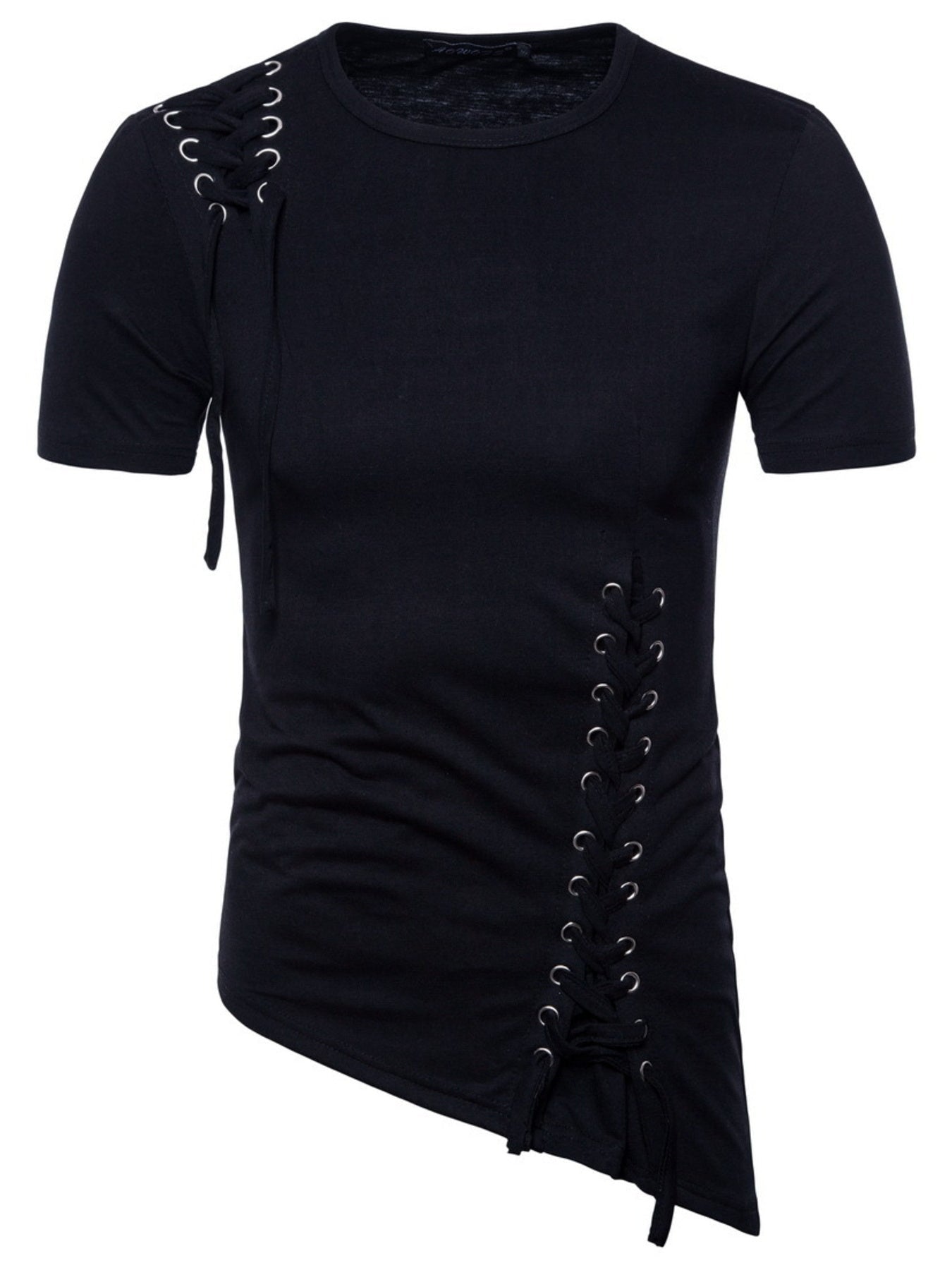Men's Lace - Up Asymmetric Hem T-Shirt - Kenner House Emporium