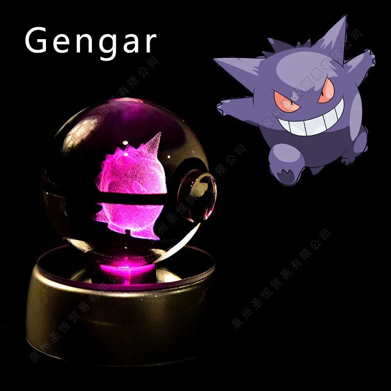 Pokemon Crystal Ball 3D Pikachu Gengar Mewtwo Night Light Lamp Pokeball 3D Glass Pokemon Crystal Ball Statue Kids Birthday Gift - Kenner House Emporium