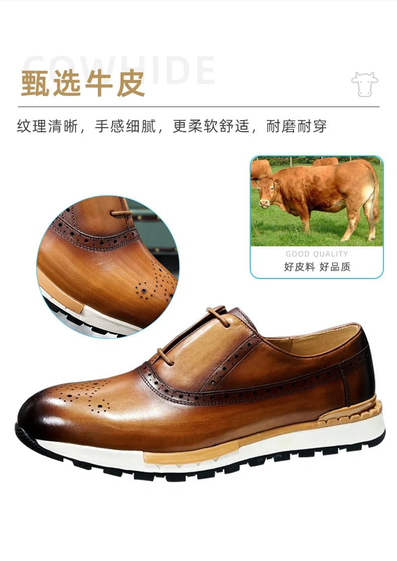 Spring Casual Shoes Men's Genuine Leather Anti - skid Sports Shoes Outdoor Walking Shoes Classic Pointed Breathable Leather Shoes - Kenner House Emporium