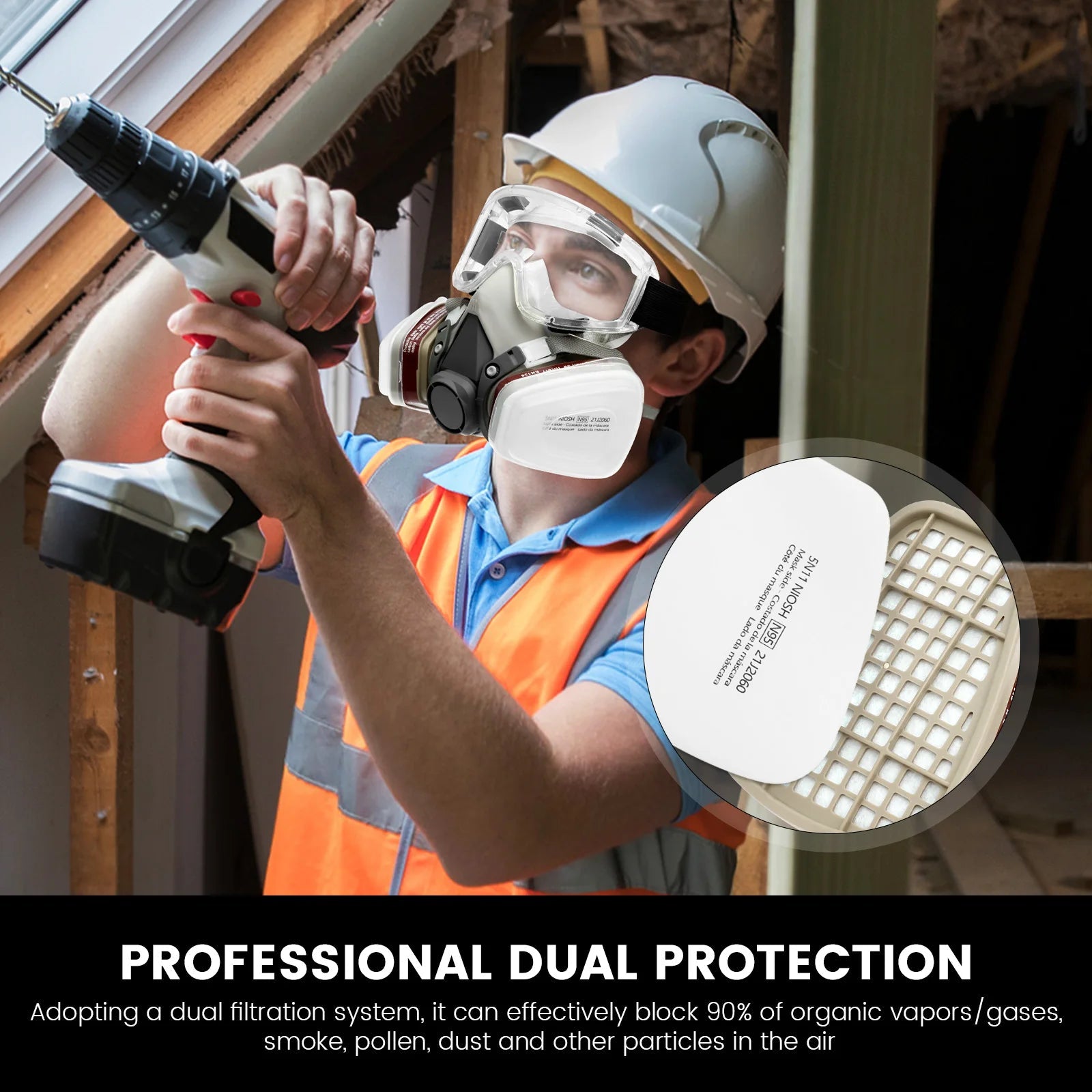 Respirator Mask Half Facepiece Gas Mask with Safety Glasses Reusable Professional Breathing Protection Against Dust Chemicals - Kenner House Emporium