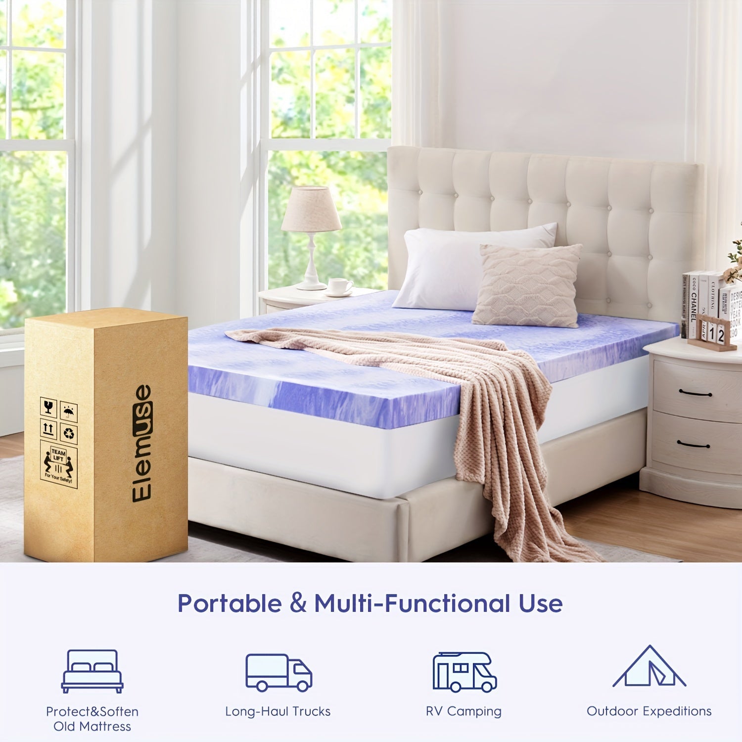 CoolGel Ventilated Memory Foam Queen Mattress Topper - Intense Cooling, Pressure - Relieving Swirl Foam for Orthopedic Back Pain Support, Premium CertiPUR - US Certified - Kenner House Emporium