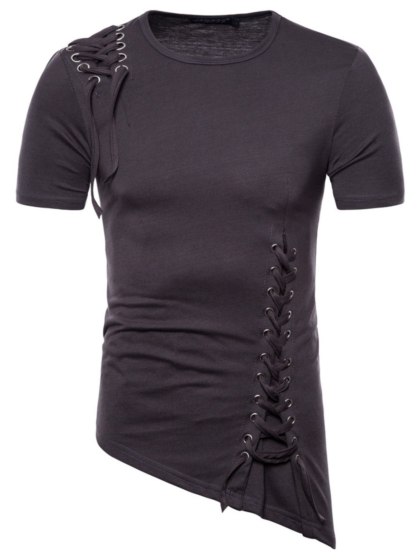 Men's Lace - Up Asymmetric Hem T-Shirt - Kenner House Emporium