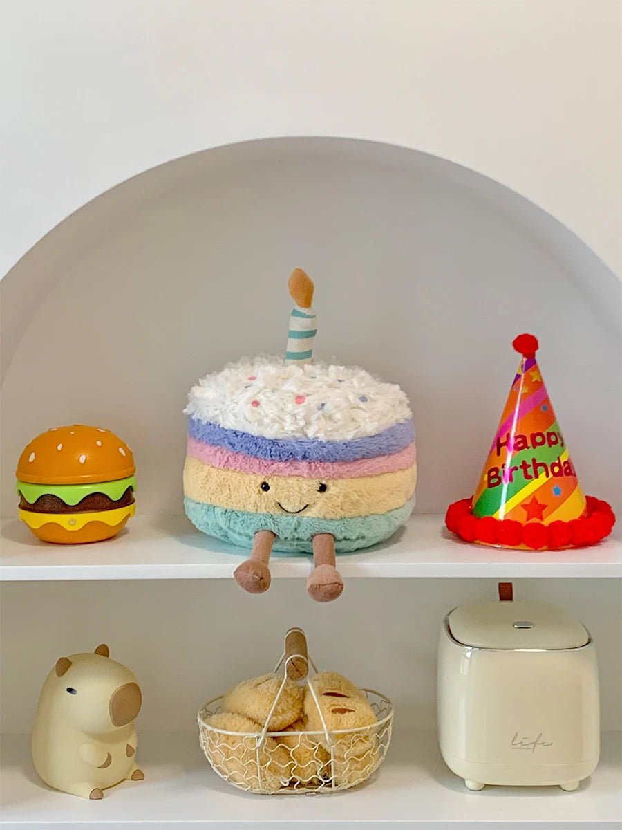 Kawaii Smile Cake Plush Toys Soft Stuffed Dessert Dolls with Candle Cherry Birthday Xmas Gift For Kids Cuddly Home Party Decor - Kenner House Emporium