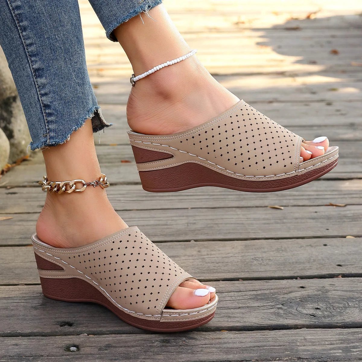Sandals For Women 2025 Summer Dressy Women Shoes Thick Soled Wedge Sandals Fashionable One Foot Bohemian Beach Sandales Femmes - Kenner House Emporium