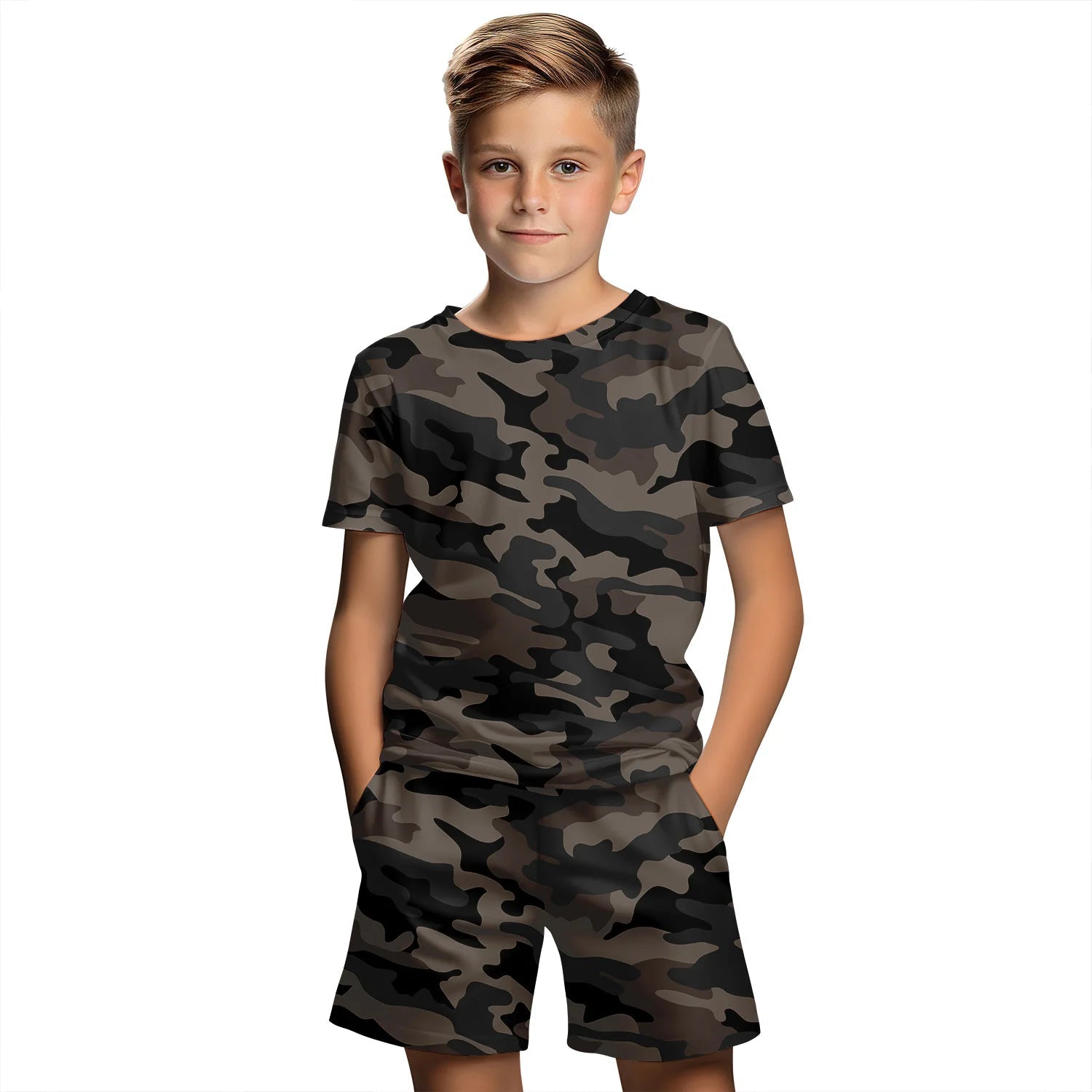 Children's Clothing Suit For Boy 3D Camouflage Print Summer Short Sleeve T-Shirt Set Shorts Boy Clothing Girl Children's Sets - Kenner House Emporium