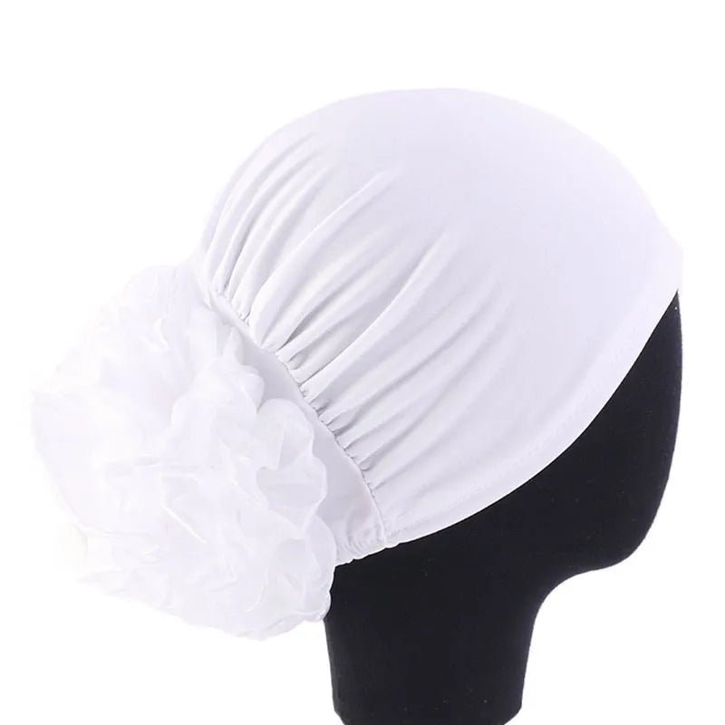 Women's Chiffon Headscarf With Flower Decoration,Monochromatic Elastic Breathable Head Wrap Suitable For Spring,Summer,Autumn - Kenner House Emporium