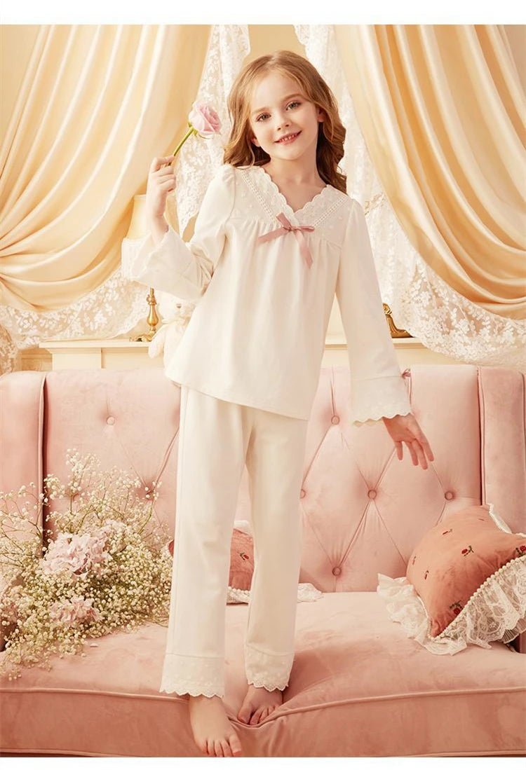 Girls' Pajamas Cotton Princess Style Suit Spring Autumn Long - Sleeved T-Shirt Trousers Cute Baby Home Service Clothes Tops+Pants - Kenner House Emporium