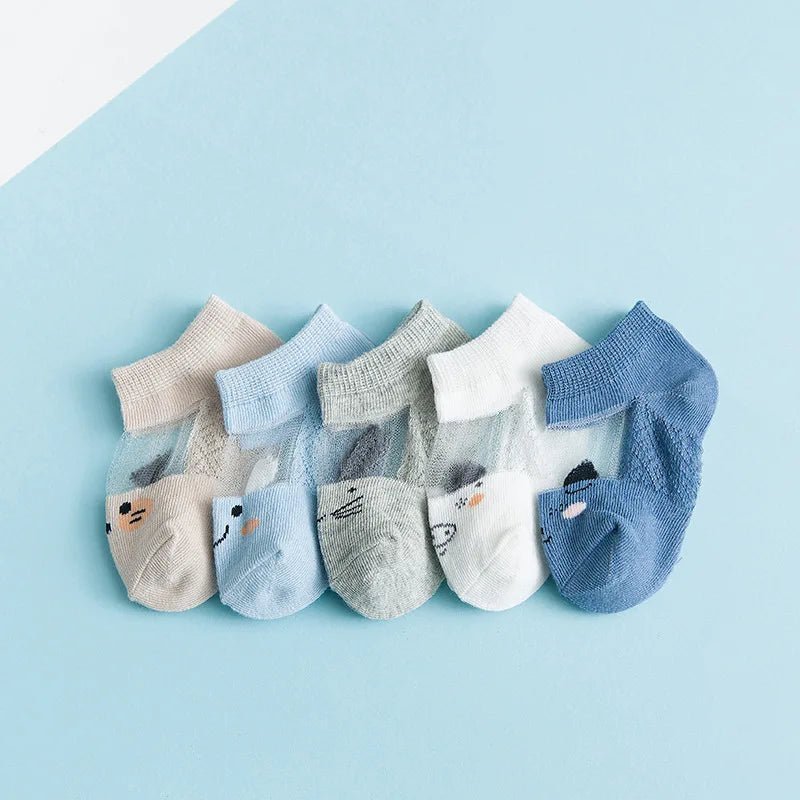 5 Pairs/lot 0 to 7 Years Spring Summer Thin Mesh Socks For Girls Boys Cute Animal Children's Thin Sock Baby Newborn Short Socks - Kenner House Emporium