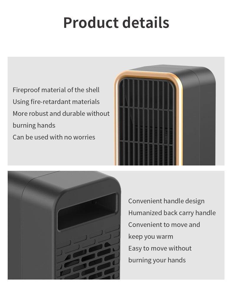 Quiet 500W Ceramic Electric Space Heater, Square Shape, 110 - 130V US Plug, No Energy Efficiency Rating, Tip - over Protection, Portable Heating Equipment for Bedroom, Living Room, Office - Kenner House Emporium