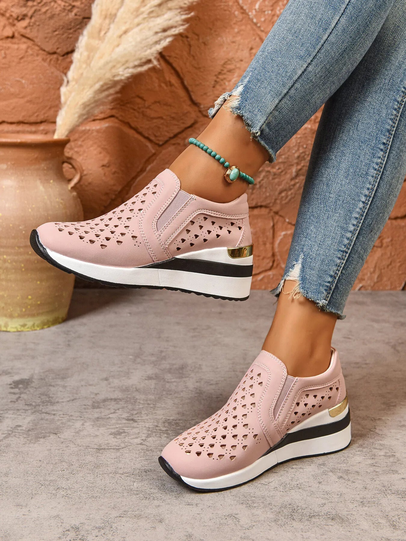 Breathable Cutout Wedge Sneakers - Kenner House Emporium