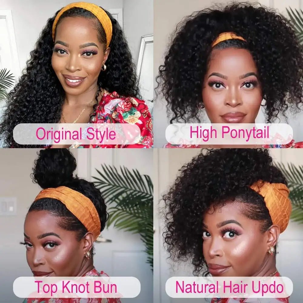 Headband Wig Human Hair Kinky Curly MYLOCKME No Glue Full Machine Made Brazilian Remy Human Hair Wigs For Women 180% Density - Kenner House Emporium