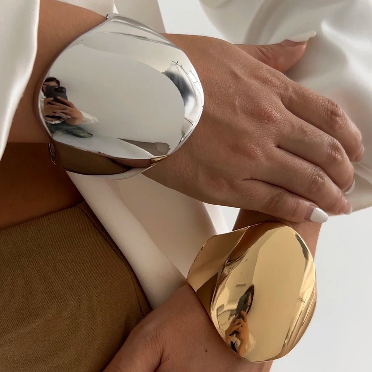Ingemark 4 Styles Exaggerated Punk Smooth Big Chunky Open Cuff Bangles for Women Gold Color Spring Bracelets Men Hand Jewelry - Kenner House Emporium