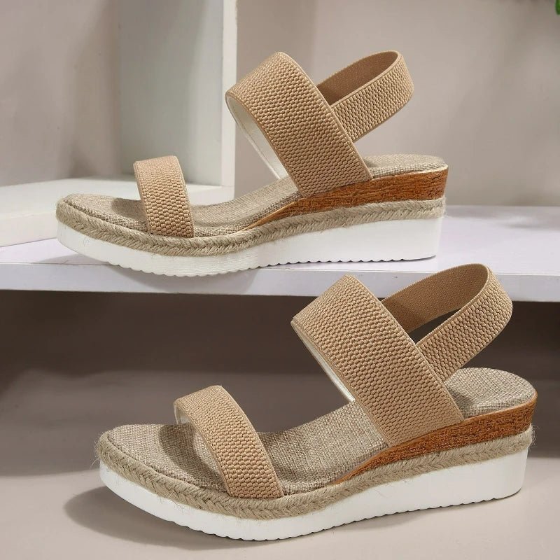 Women's Sandals Wedge Platform Shoes Open Toe Solid Color Beach Shoes Hot Sale Non - slip Sandals Slip on Elastic Fabric Sandals - Kenner House Emporium