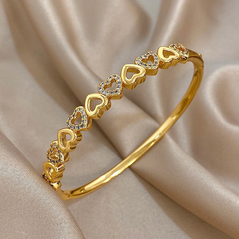 Freetry Classic Zircon Hollow Out Heart Bangle for Women Plated Spring Bangle Cuff Bracelet Female Jewelry Gift Hand Decoration - Kenner House Emporium