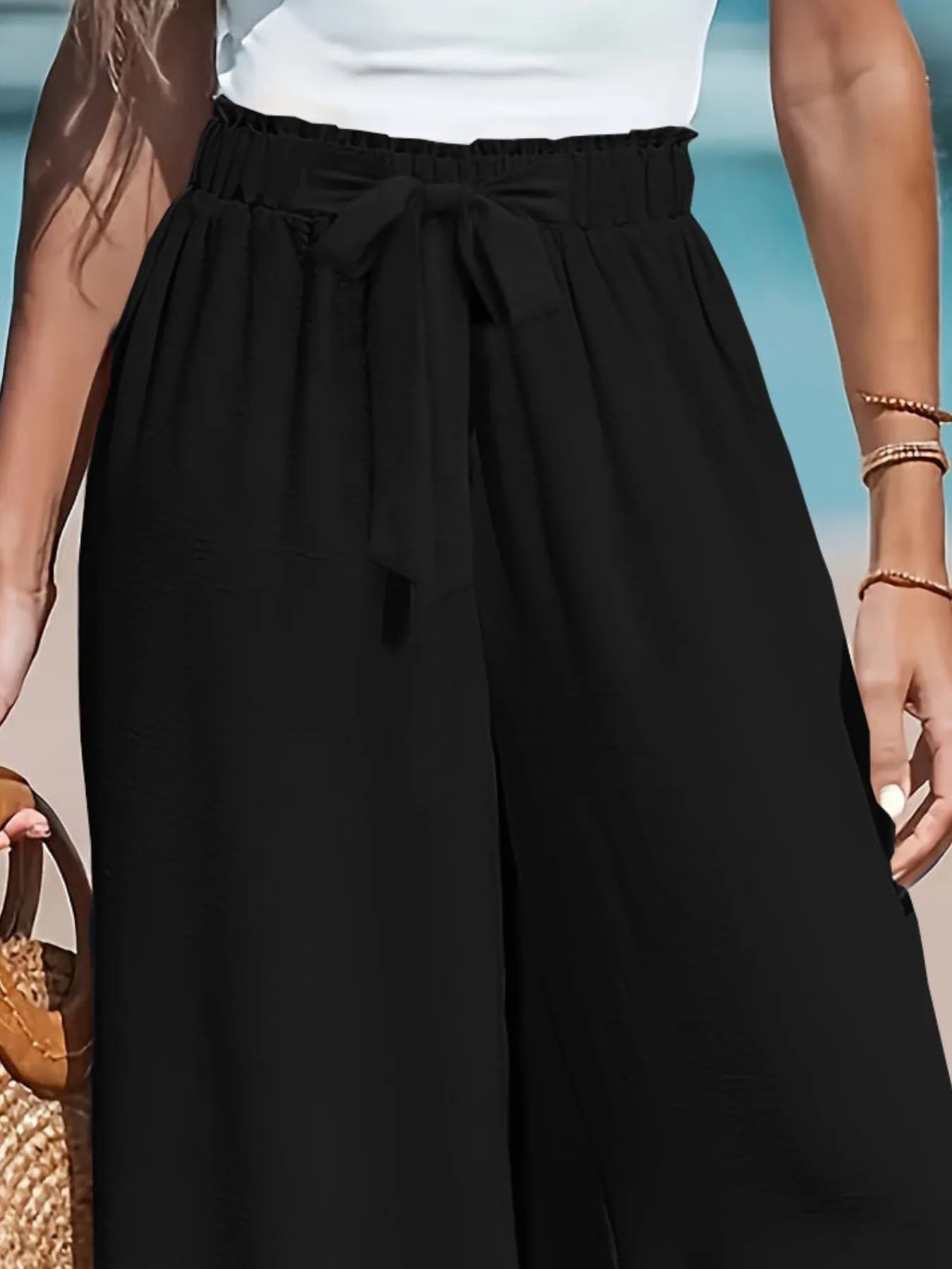 Full Size Drawstring Waist Wide Leg Pants Plus Size - Kenner House Emporium