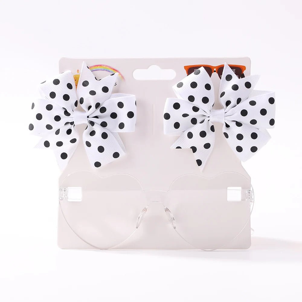 3Pcs/Pack Solid Dot Hair Bows Clip Girls Boutique Bowknot Hair Clips Kids Colorful Heart Sun Glasses Children Hair Accessories - Kenner House Emporium