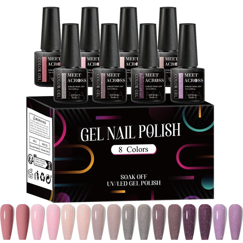 MEET ACROSS 8Pcs/Set Fluorescent Gel Nail Polish Summer Spring Colorful Laser Glitter Nail Art Gel Varnish Manicure For Nails - Kenner House Emporium