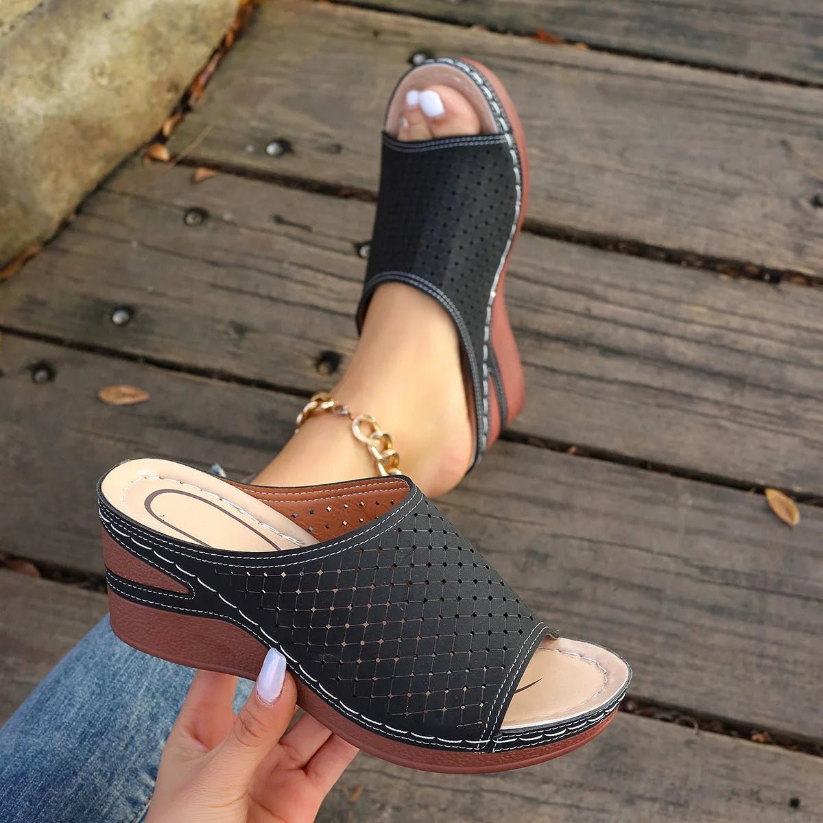 Sandals For Women 2025 Summer Dressy Women Shoes Thick Soled Wedge Sandals Fashionable One Foot Bohemian Beach Sandales Femmes - Kenner House Emporium