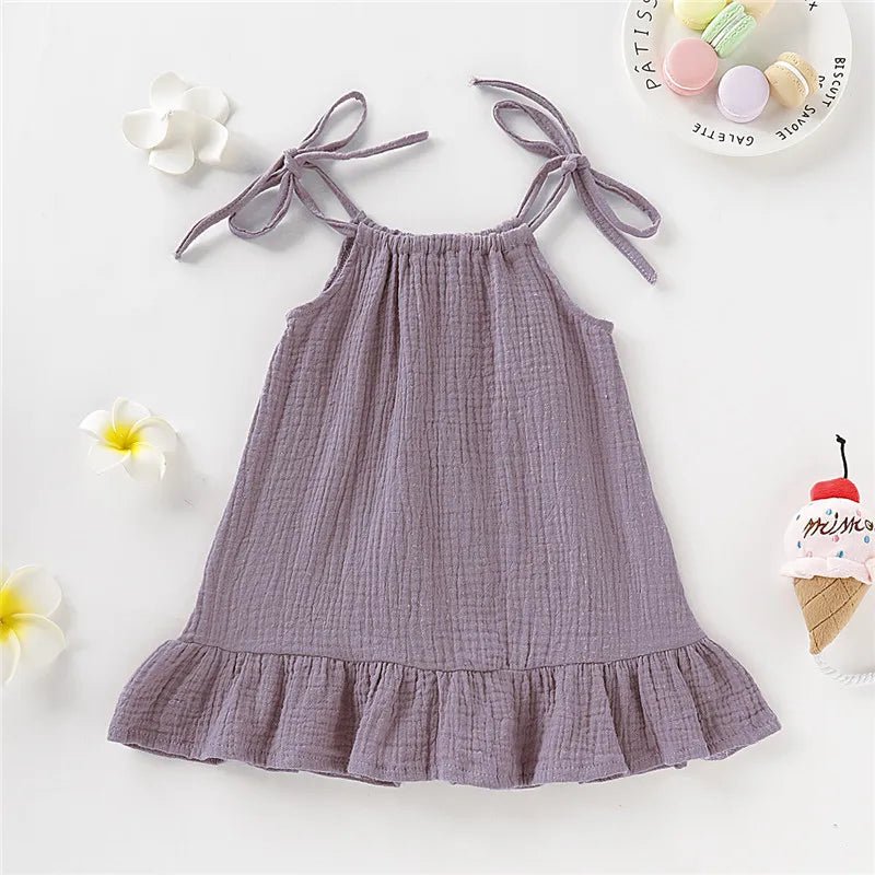 Children's Clothing Girl Solid Color Tie up Bow Dress, Suitable for 1 - 5 Year Old Girls Going out for Summer Fashion Dress - Kenner House Emporium