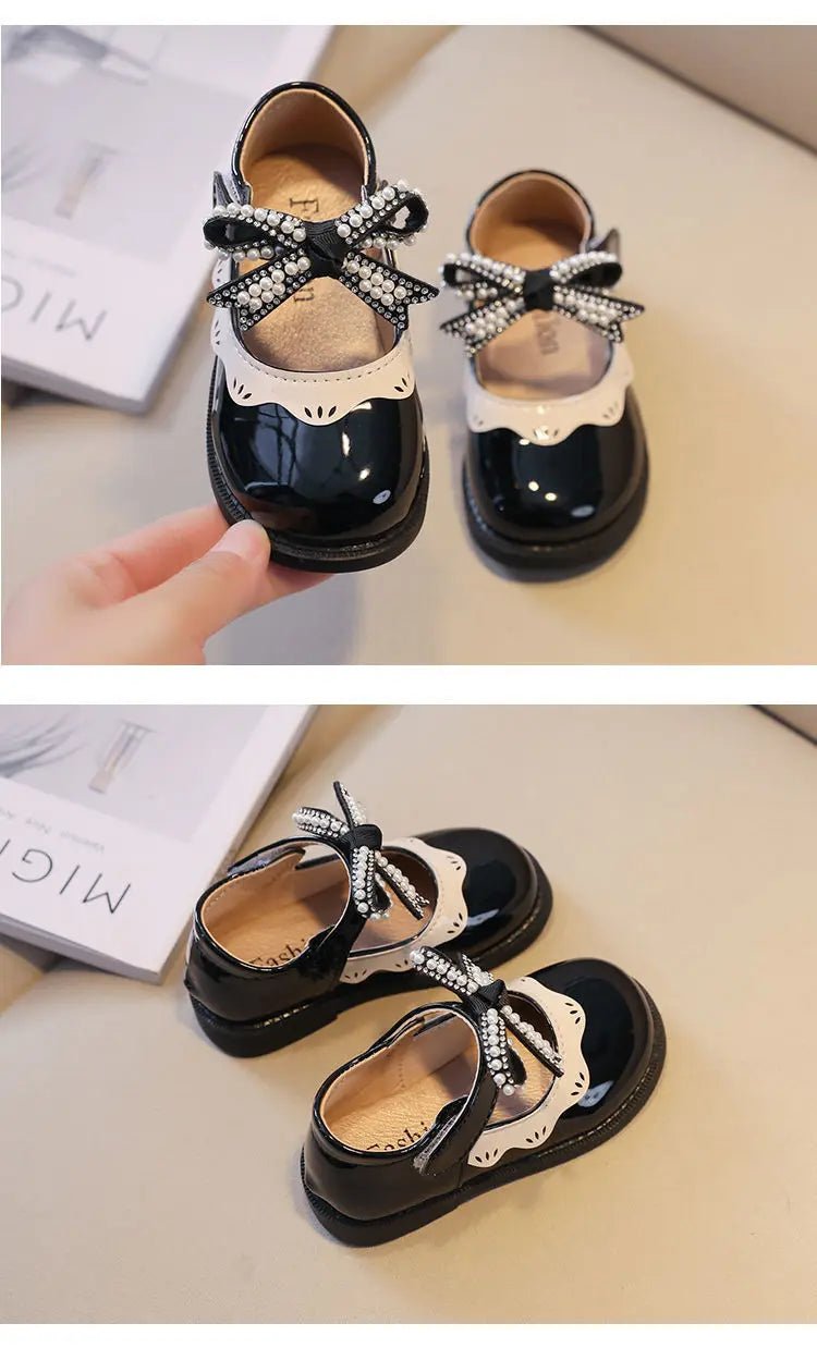 2024 Spring Summer Girl's Shoes Beading Bow - tie Baby Girl Shoes Crystal Princess Dress Shoes Bordered Children Footwear F02262 - Kenner House Emporium