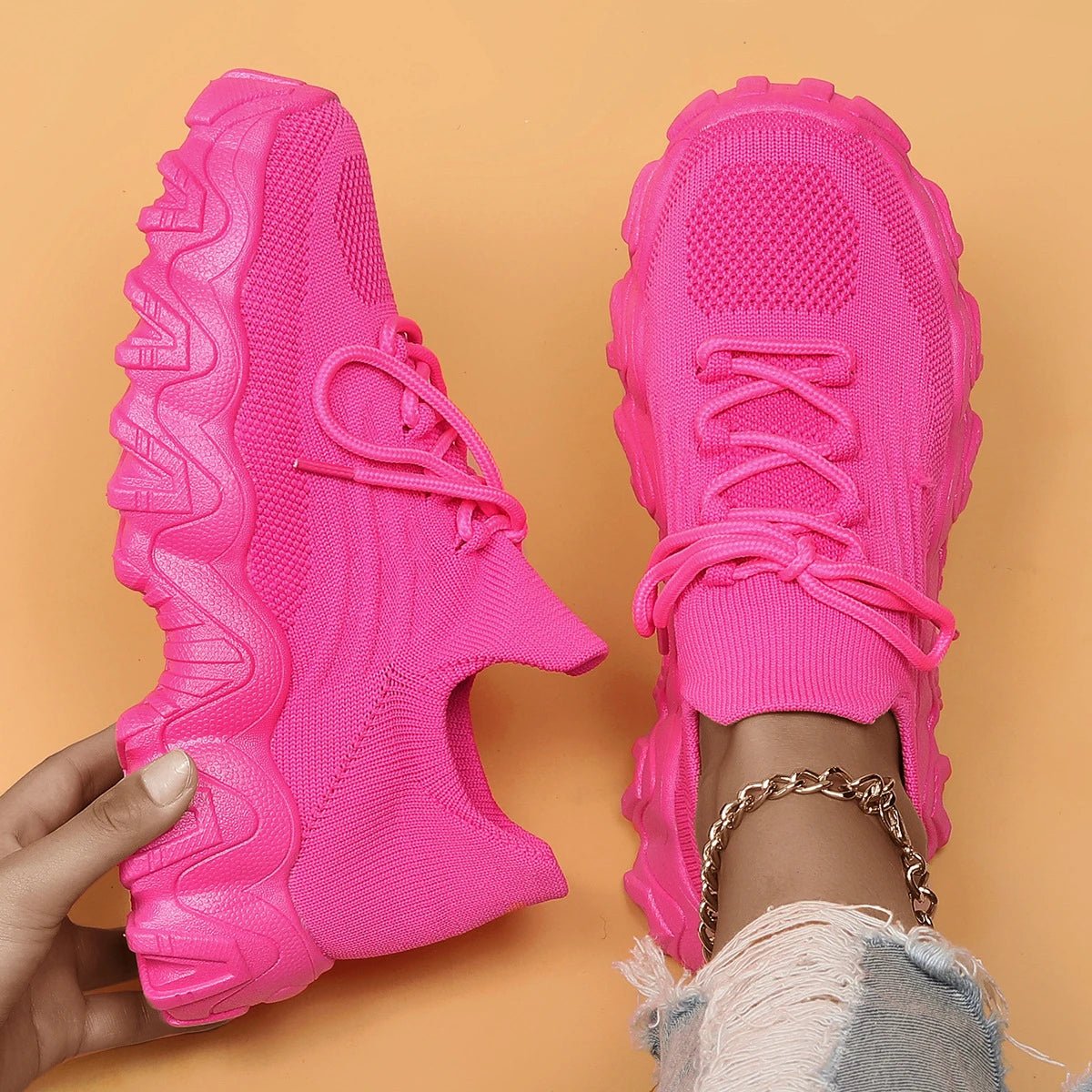 Spring Pink Sneakers Woman Shoes Casual Breathable Mesh Sneakers for Women Platform Slip - on Knitted Socks Sneakers Ladies - Kenner House Emporium