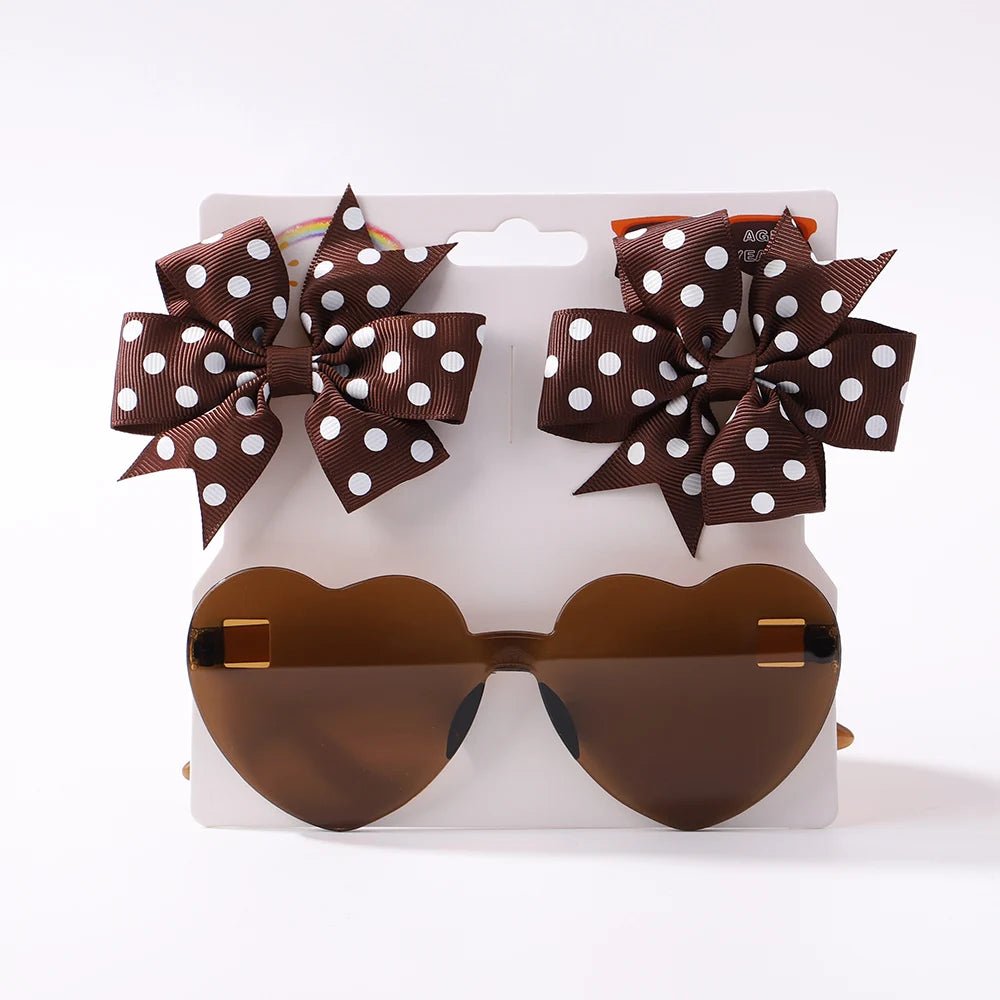 3Pcs/Pack Solid Dot Hair Bows Clip Girls Boutique Bowknot Hair Clips Kids Colorful Heart Sun Glasses Children Hair Accessories - Kenner House Emporium