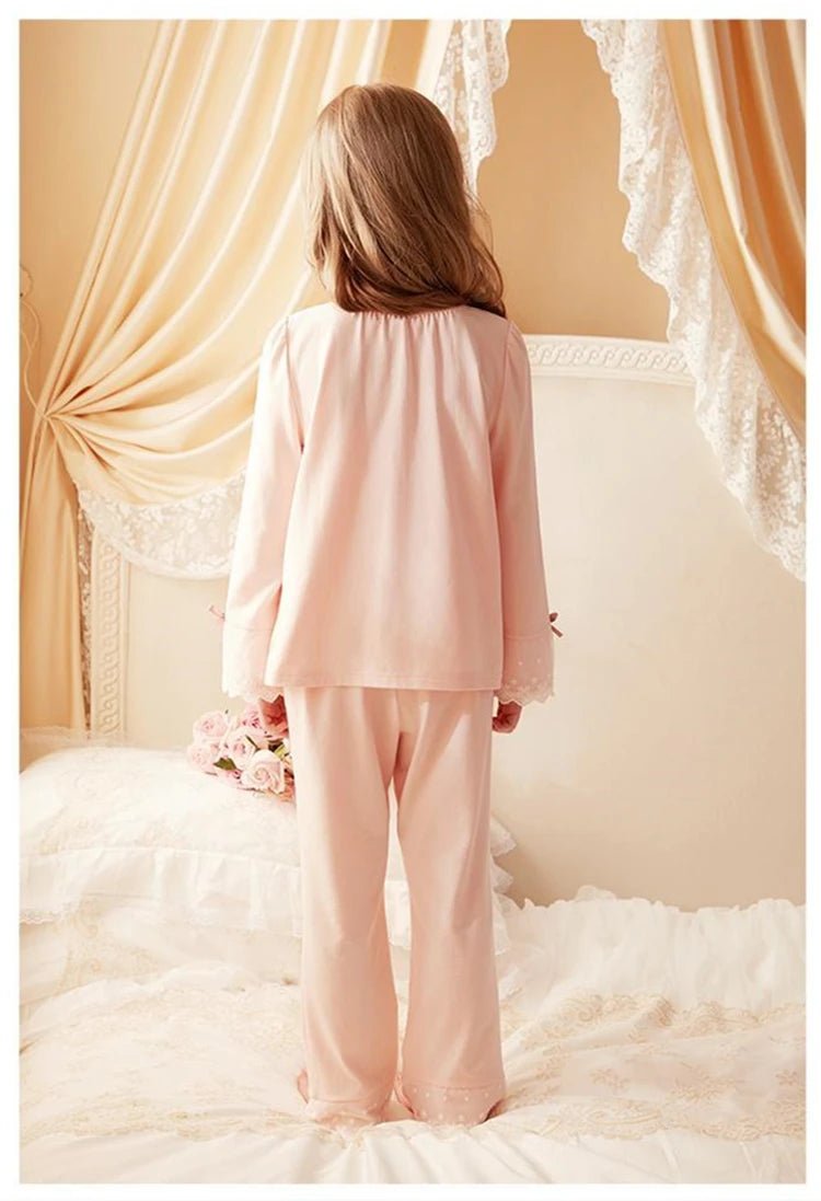 Girls' Pajamas Cotton Princess Style Suit Spring Autumn Long - Sleeved T-Shirt Trousers Cute Baby Home Service Clothes Tops+Pants - Kenner House Emporium