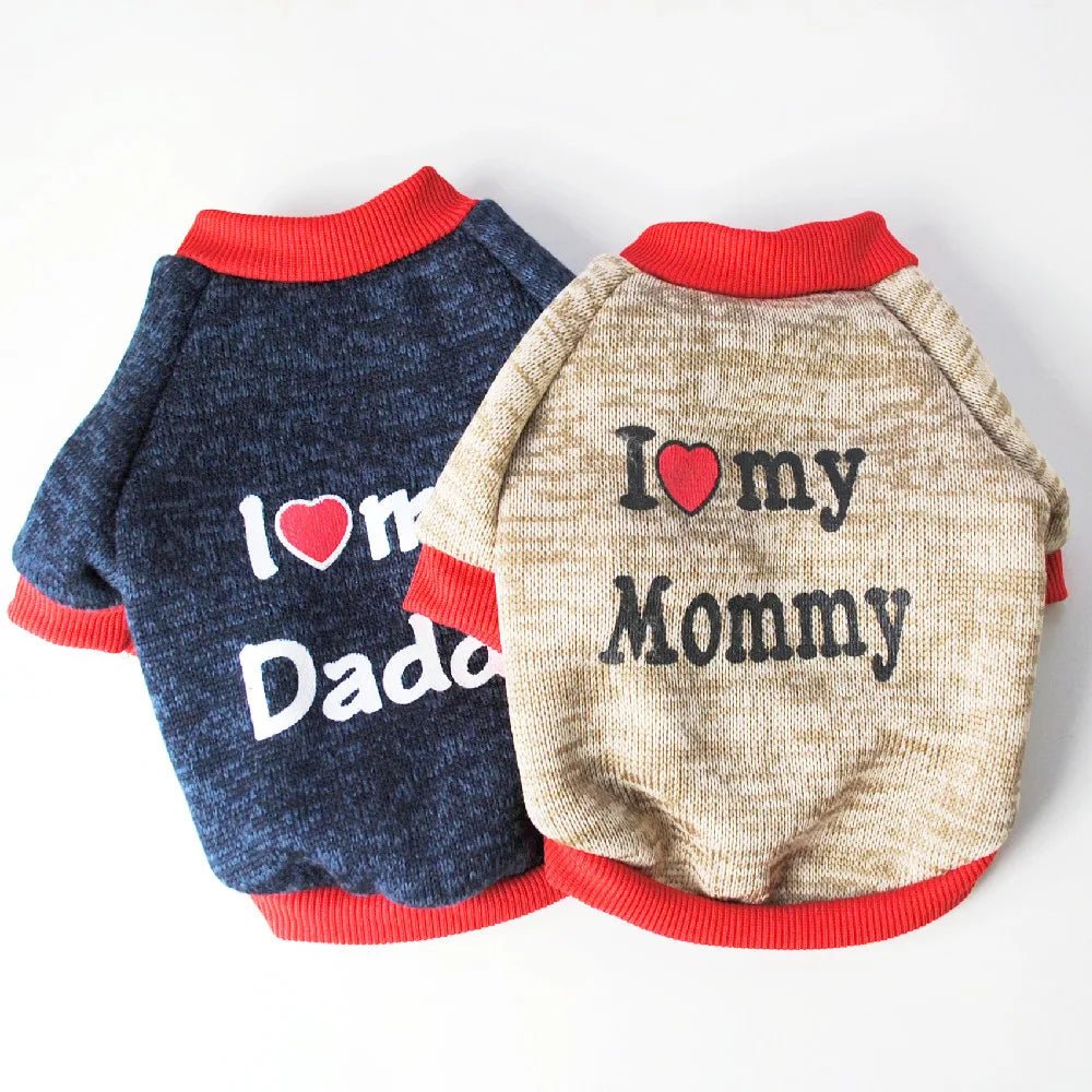 Small Dog Clothes Cute Puppy Cat Clothing Cotton T-shirt Chihuahua Pug Clothes Vest Spring Autumn Pet Costume I Love Daddy Mommy - Kenner House Emporium