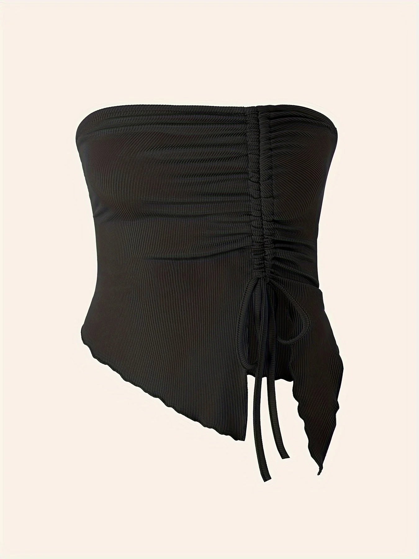 Spring Summer Y2K Women's Strapless Sleeveless Tube Top Mesh Ruched Side Asymmetrical Lace up Bandeau Cami Tank Tops Streetwear - Kenner House Emporium