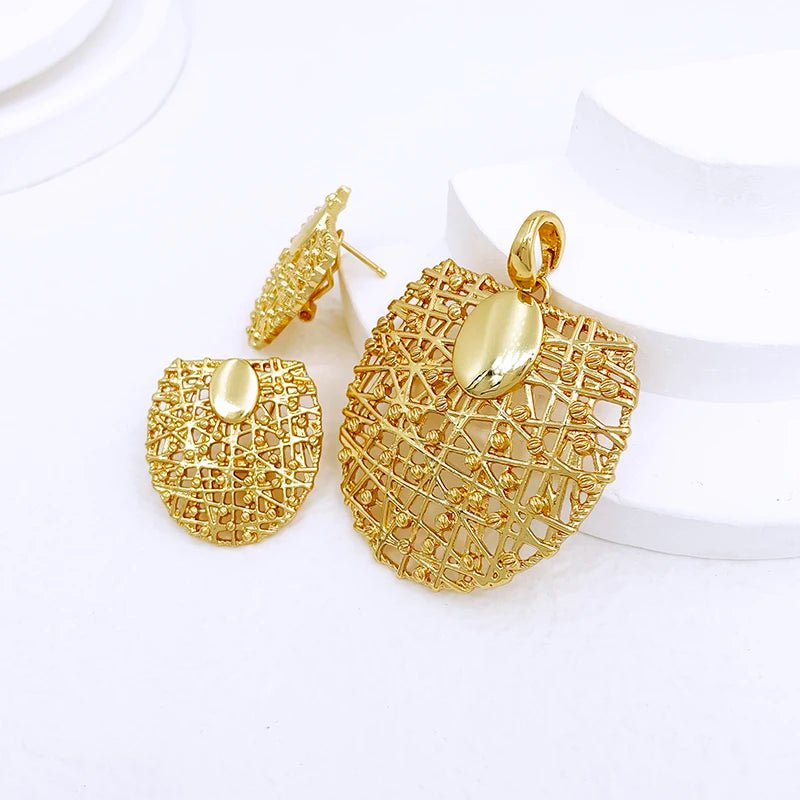 Gold Color Necklace Earrings Set For Women Unique Choker Pendant Earrings 3Pcs Set Jewelry Quality Accessories - Kenner House Emporium