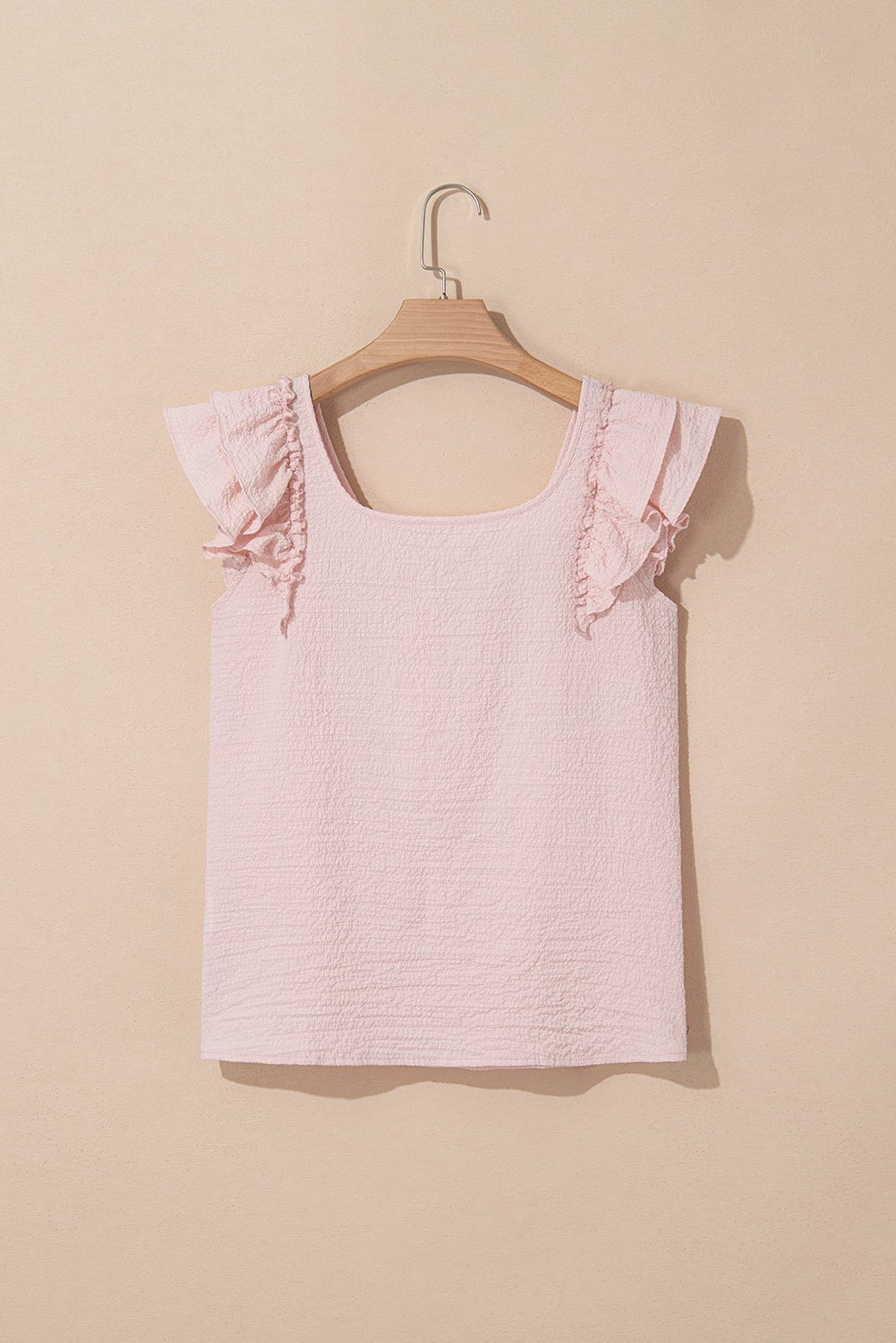 Gossamer Pink Textured Bow Frilled Ruffle Sleeve Blouse - Kenner House Emporium