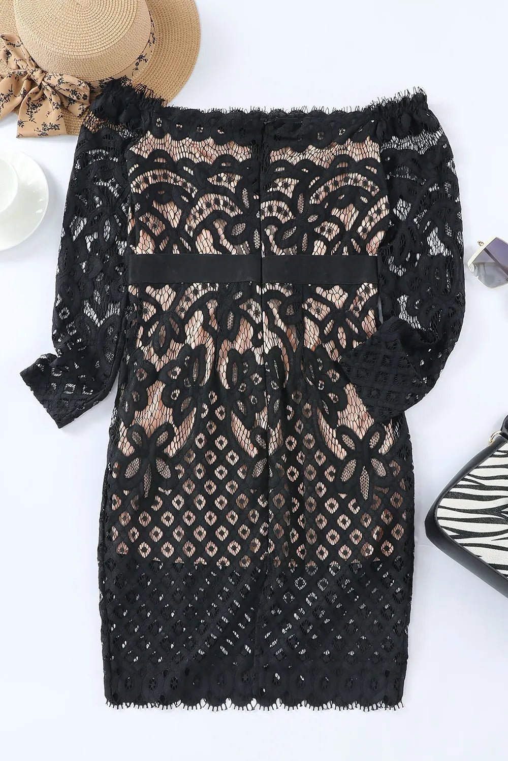 Off - Shoulder Long Sleeve Lace Dress - Kenner House Emporium