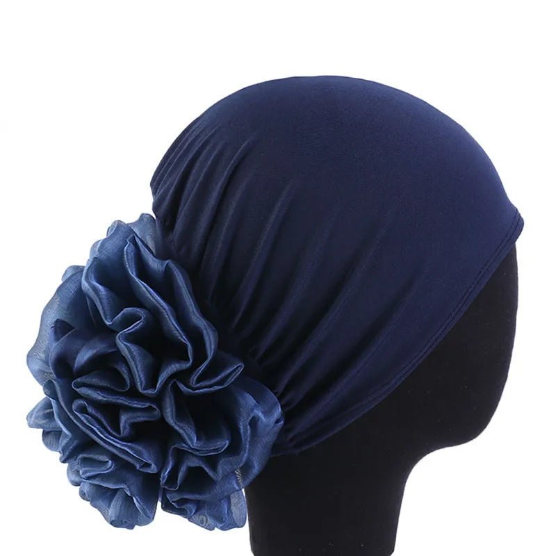 Women's Chiffon Headscarf With Flower Decoration,Monochromatic Elastic Breathable Head Wrap Suitable For Spring,Summer,Autumn - Kenner House Emporium