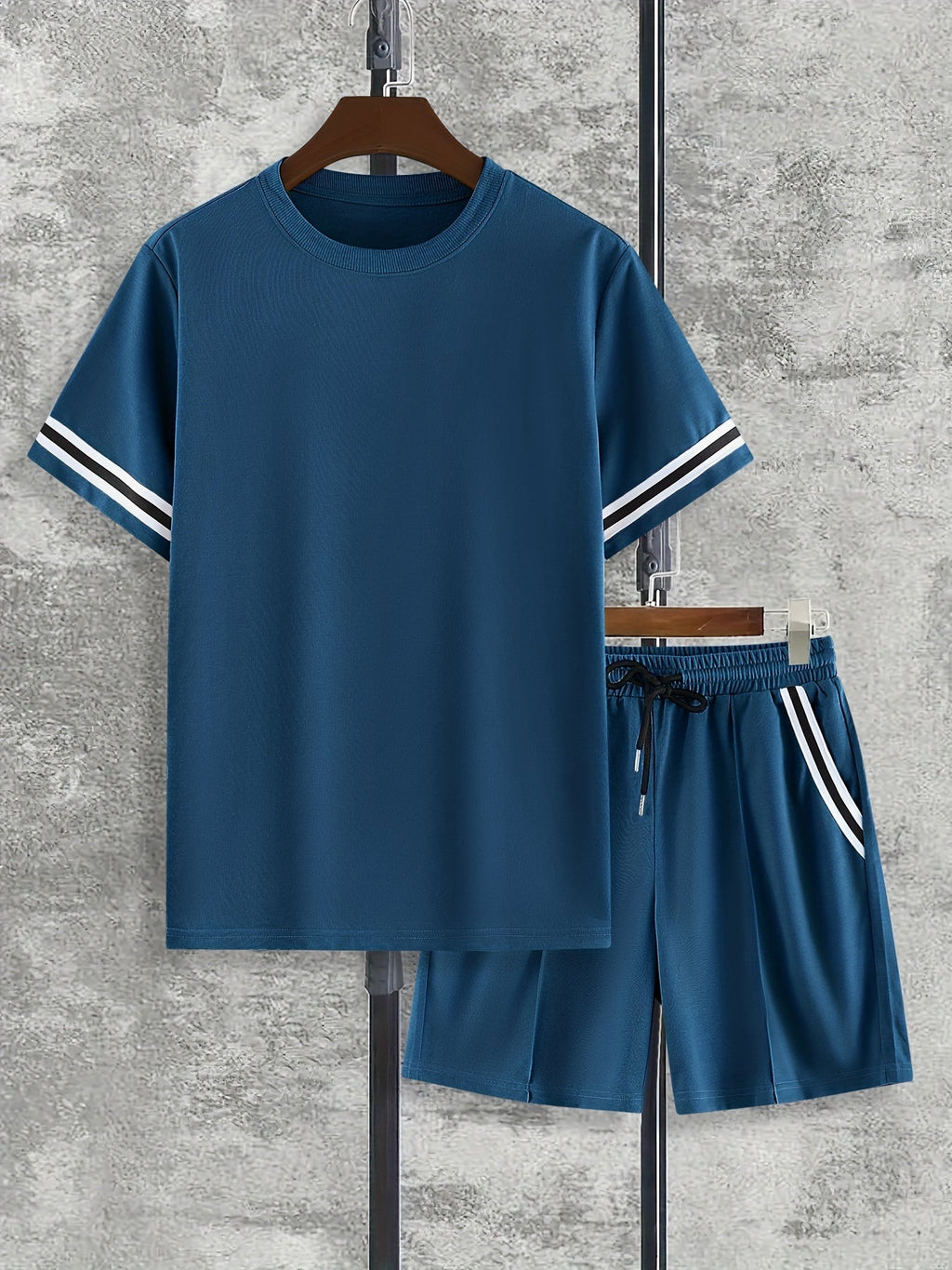 Men's Short Sleeve T-shirt & Drawstring Shorts 2pcs Casual Sports Regular Tee Top Pants Suit Outfits For Spring Summer, As Gifts - Kenner House Emporium
