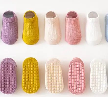 5 pairs Spring Summer Newborn Baby Socks Solid Color Infant Baby Floor Socks Soft Cotton Anti - slip Boat Socks For Girls Boys 0 - 5 - Kenner House Emporium