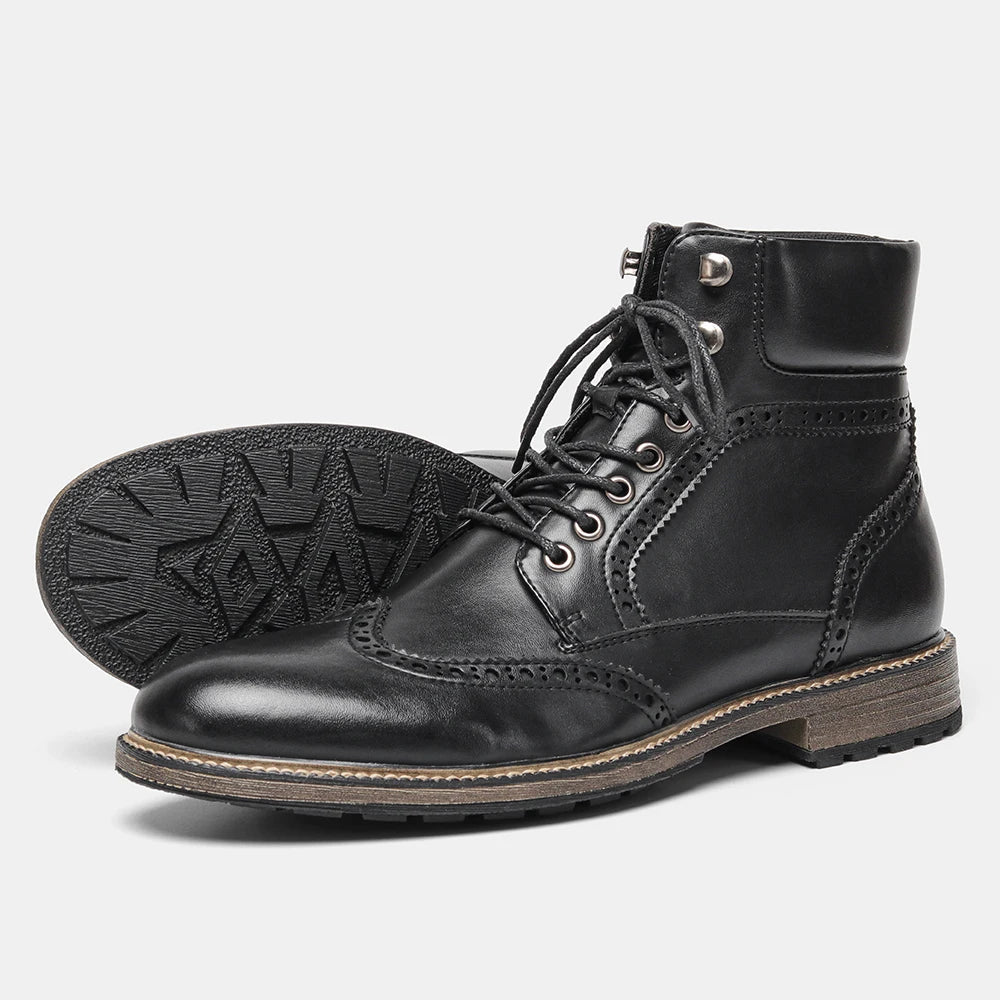 Dark Brown Men boots Spring British Style Leather Boots Retro Men Ankle Boots - Kenner House Emporium