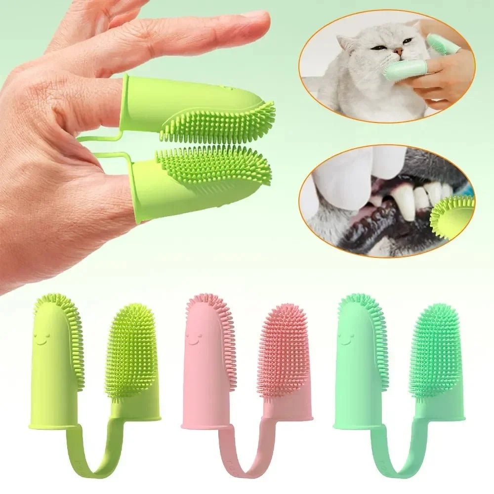 Pet Two - finger Toothbrush Dog Cat Pet Supplies Teeth Cleaning Finger Set Oral Cleaning Tools Pet Two - finger Toothbrush Dog Cat - Kenner House Emporium