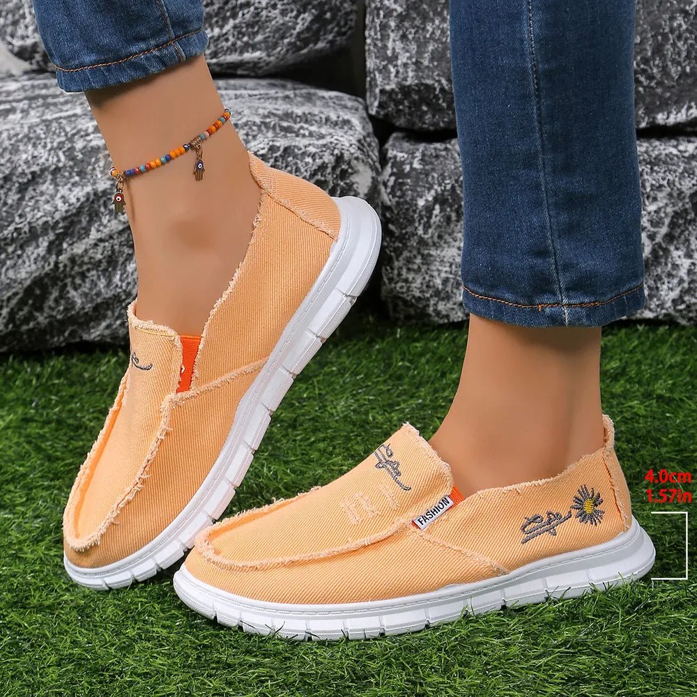 Raw Edge Round Toe Embroidery Flat Slip - Ons - Kenner House Emporium