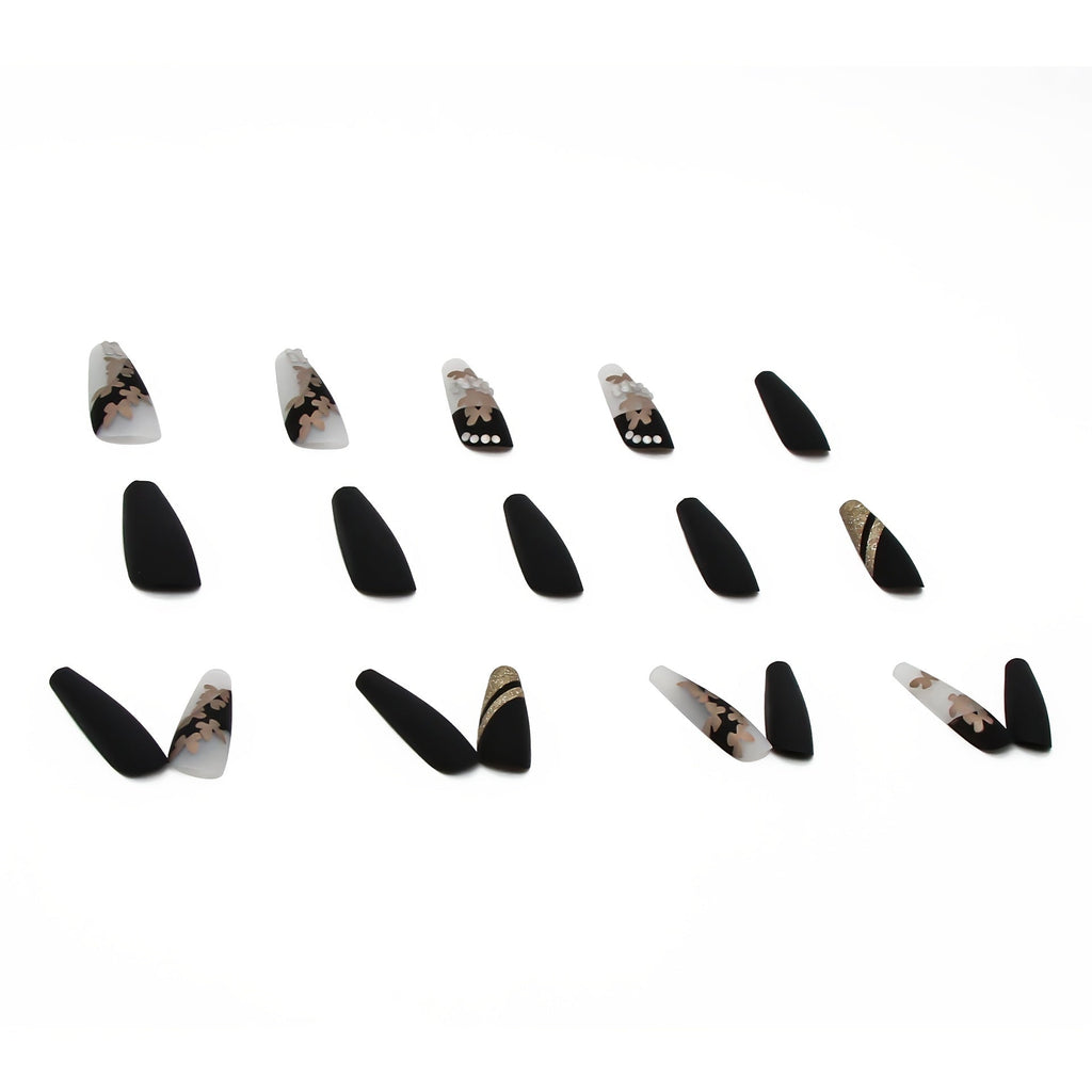[24pcs Press - On Nails] Lirches 24pcs Press - On Nails, Hot Golden Butterfly Fake Nails, Pre - made Matte Golden Glitter Wearable Nail Tips, Light Luxury Rhinestone Style, Instagram - Inspired Manicure Nail Stickers, Includes Jelly - Kenner House Emporium