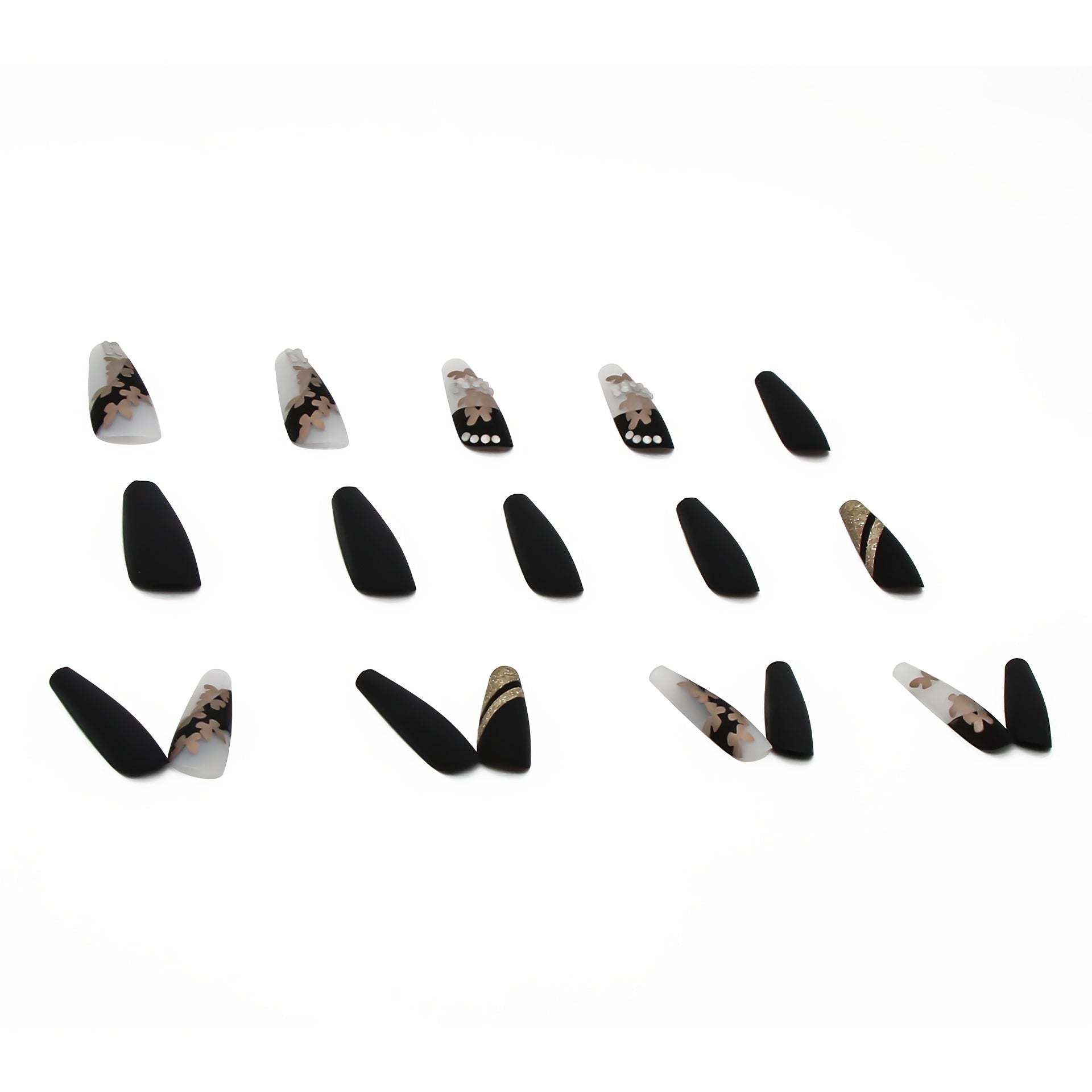 [24pcs Press - On Nails] Lirches 24pcs Press - On Nails, Hot Golden Butterfly Fake Nails, Pre - made Matte Golden Glitter Wearable Nail Tips, Light Luxury Rhinestone Style, Instagram - Inspired Manicure Nail Stickers, Includes Jelly - Kenner House Emporium
