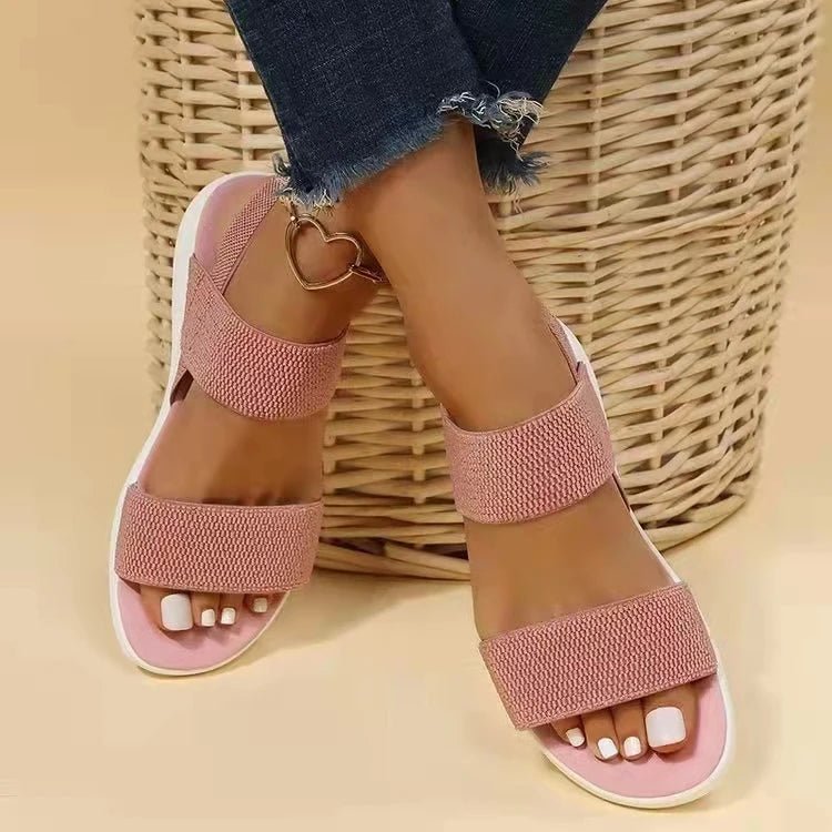 Sandals Elegant Low Heel Women's Orthopedic Shoes Women's Open Toe 2023 Solid Color New Large 25 - 45 Flat Thick Heel Casual Shoes - Kenner House Emporium