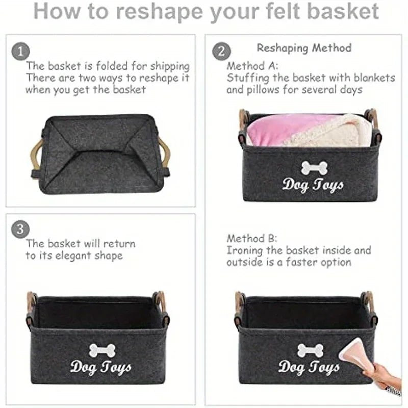 Felt pet toy box, dog toy box, storage basket box - perfect for organizing pets - Kenner House Emporium