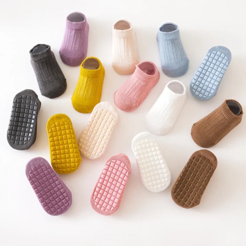 5 pairs Spring Summer Newborn Baby Socks Solid Color Infant Baby Floor Socks Soft Cotton Anti - slip Boat Socks For Girls Boys 0 - 5 - Kenner House Emporium
